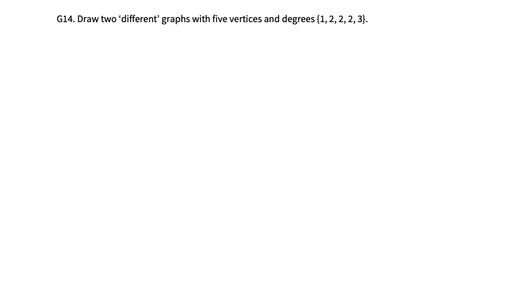 G14. Draw two 'different' graphs with five vertices and degrees {1, 2, 2, 2, 3}.

