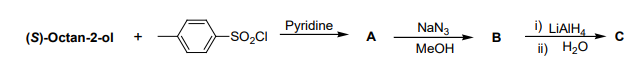 Pyridine
i) LIAIH,
ii) H20
NaN3
(S)-Octan-2-ol
SO,CI
A
В
MeOH
