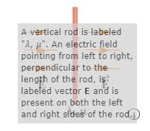 A vertical rod is labeled
"A, u". An electric field
pointing from left to right,
perpendicular to the
length of the rod, is
labeled vector E and is
present on both the left
and right sides of the rod.
