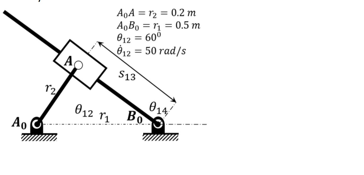 A9A = r2 = 0.2 m
A‚Bo = rị = 0.5 m
012 = 60°
12 = 50 rad/s
S13
r2
O14
Bo.
012 ri
Ao C
