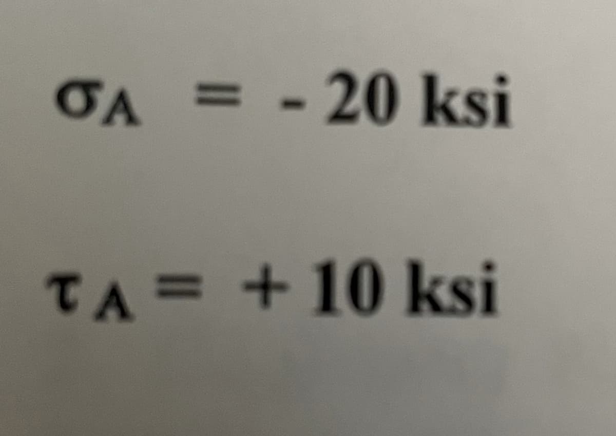 = - 20 ksi
TA = + 10 ksi
