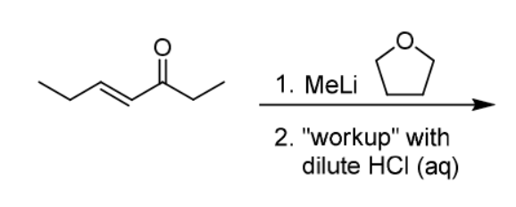 1. MeLi
2. "workup" with
dilute HCI (aq)
