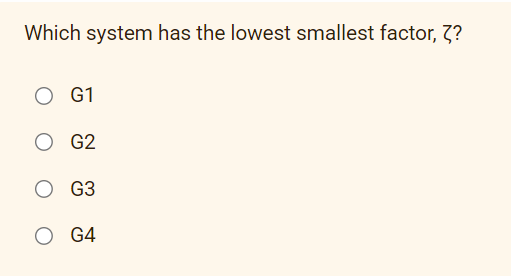 Which system has the lowest smallest factor, ??
O G1
O G2
O G3
O G4
