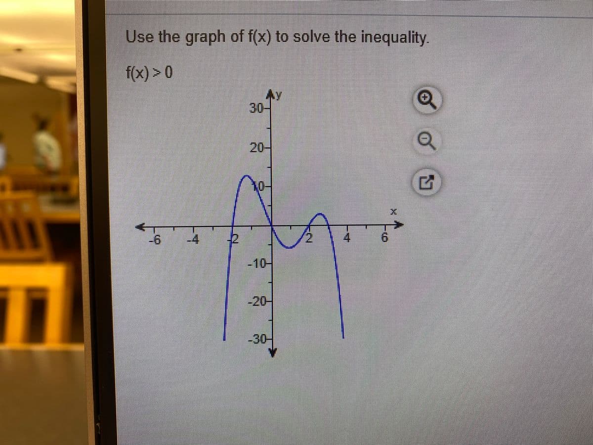 Use the graph of f(x) to solve the inequality
f(x) > 0
30-
20-
-10-
-20-
-30-
