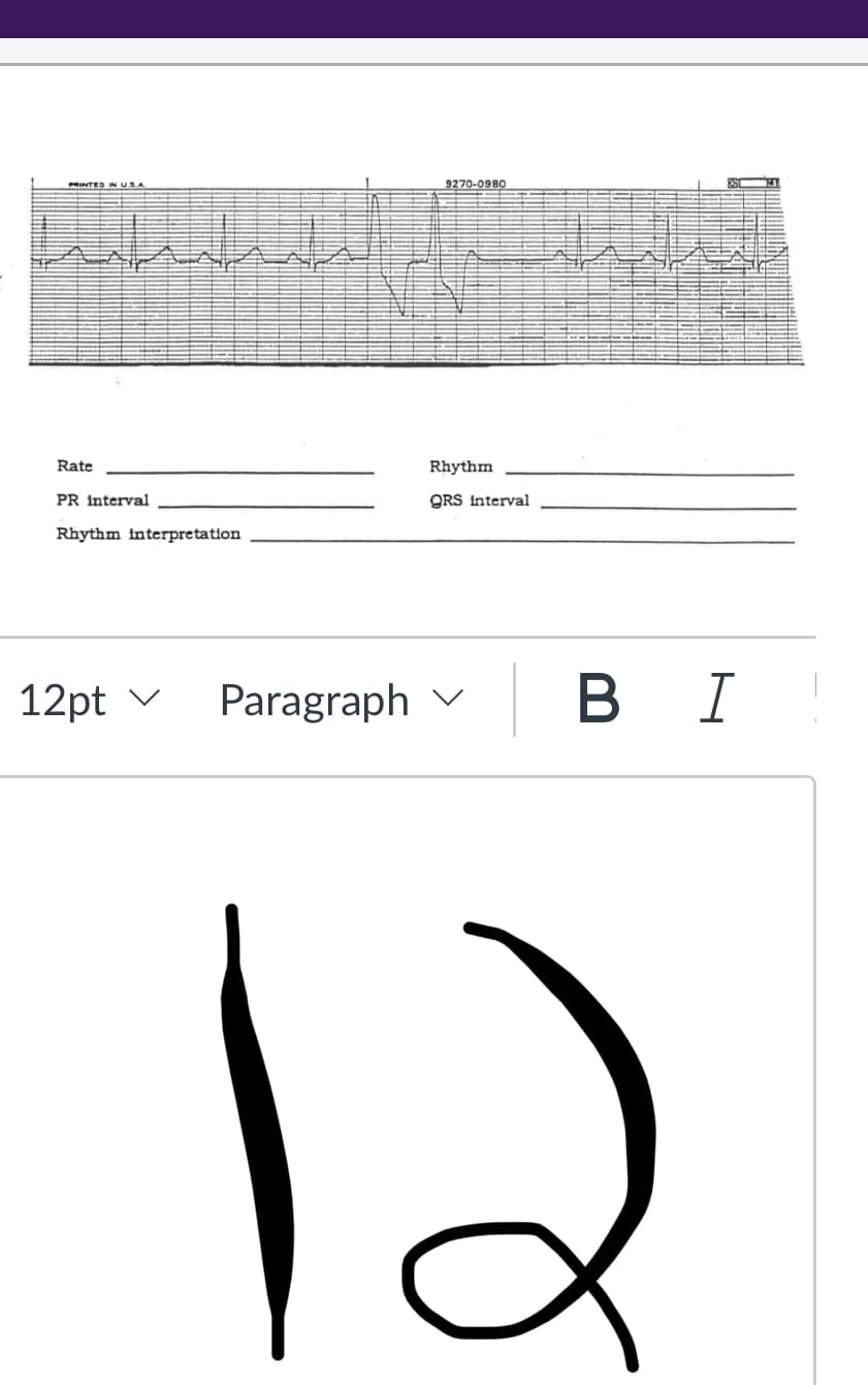 PRINTED IN USA
لسليلية
Rate
PR interval
Rhythm interpretation
12pt
9270-0980
Rhythm
QRS interval
Paragraph V
B I
12