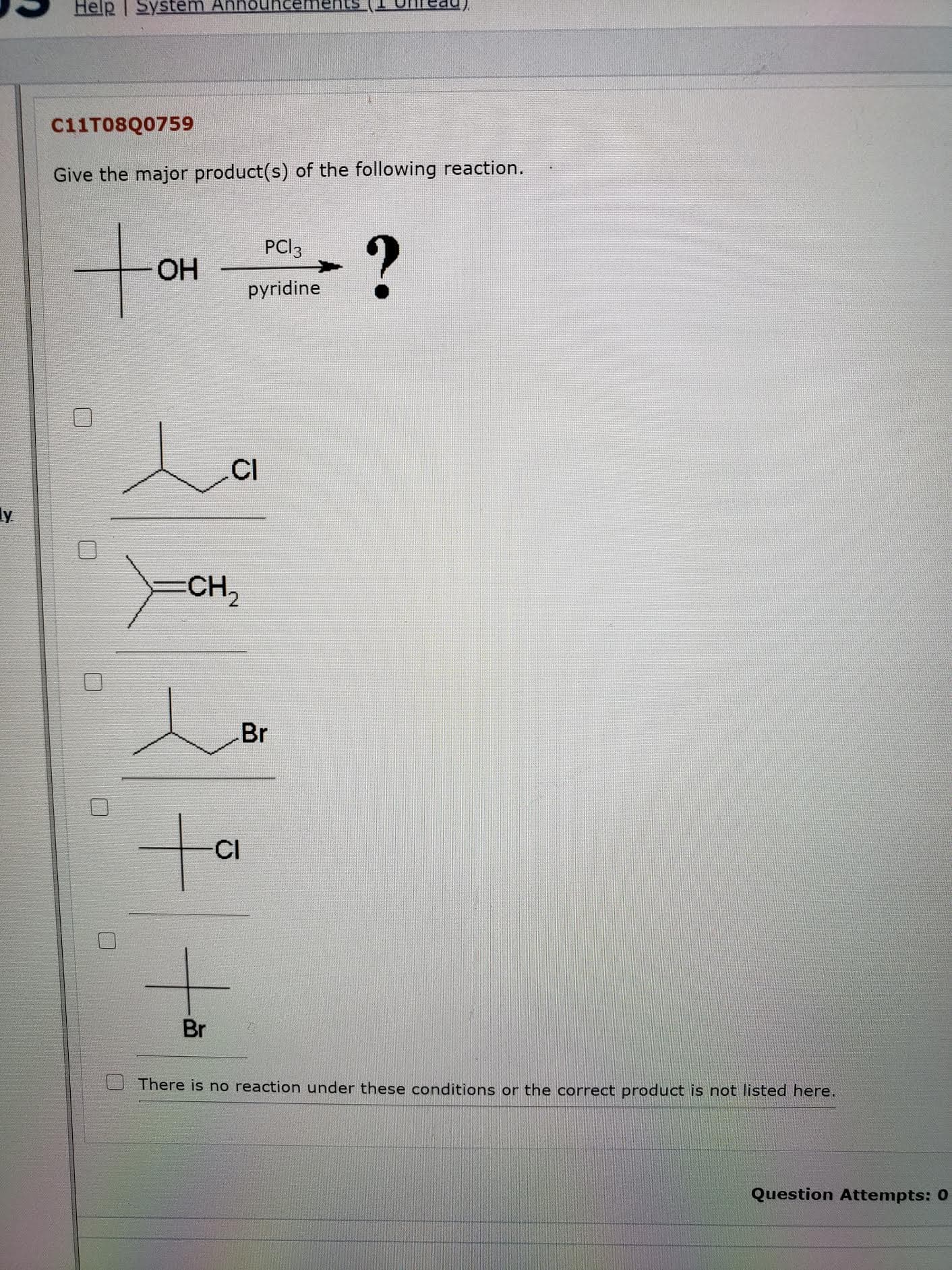 Give the major product(s) of the following reaction.
PCI3
OH
pyridine
CI
CH,
Br
to
CI
Br
