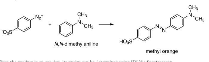 CH3
N-CH3
CH3
N2*
CH3
N
"O3s
HO,S
N,N-dimethylaniline
methyl orange
