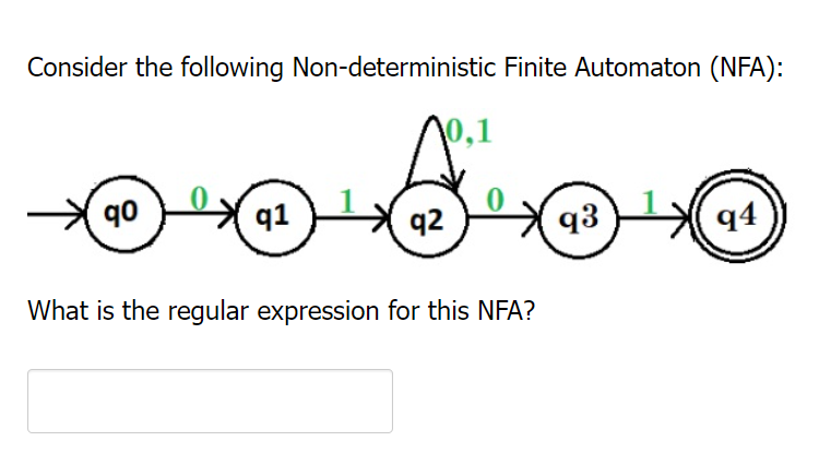 Consider the following Non-deterministic Finite Automaton (NFA):
90
91
92
q3
q4
What is the regular expression for this NFA?
