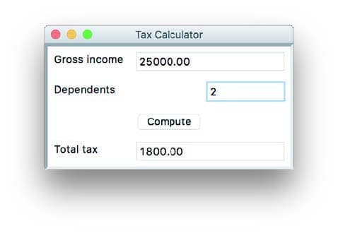 Tax Calculator
Gross income 25000.00
Dependents
2
Compute
Total tax
1800.00
