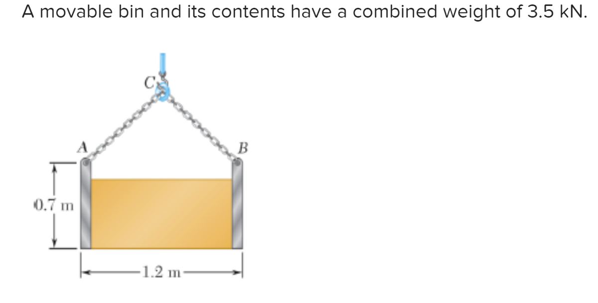 A movable bin and its contents have a combined weight of 3.5 kN.
0.7 m
-1.2 m-
B