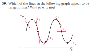 - 39. Which of the lines in the following graph appear to be
tangent lines? Why or why not?
