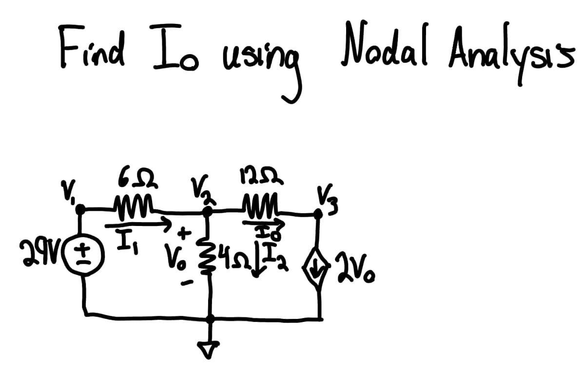 Find Io
291€
652₂
mn
Nodal Analysis
using
12.52
un V3
340.11₂ 2V0