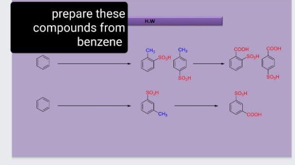 prepare these
compounds from
benzene
H.W
CH
CH2
COOH
COOH
SOH
HOS
SO,H
COOH
