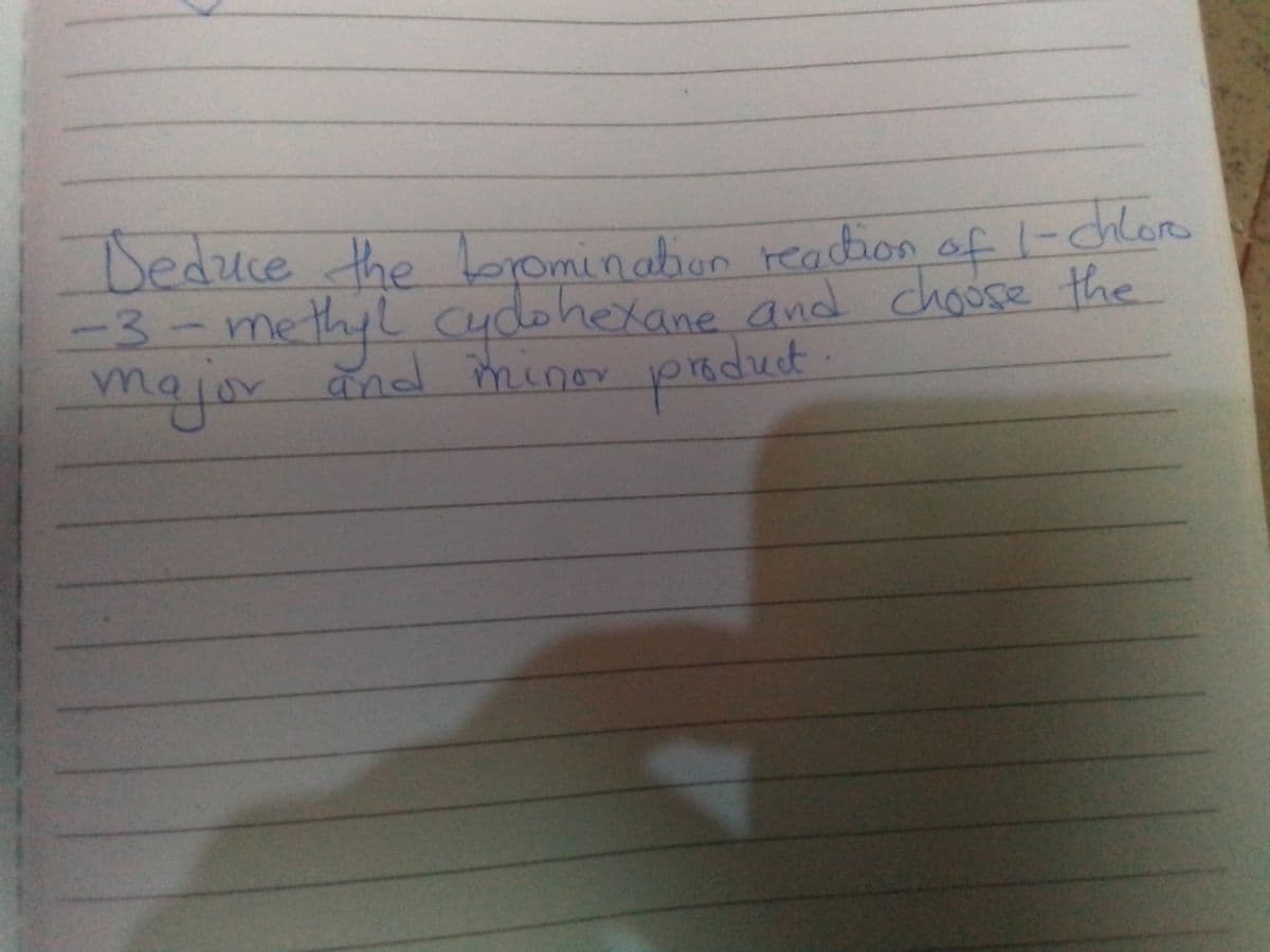 Deduce the bromination reacton
-methyl cydohexane and choose the
and minor product
1-chloro
-3-
major
you
