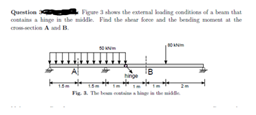 Question
contains a hinge in the middle. Find the shear force and the bending moment at the
Figure 3 shows the external loading conditions of a beam that
cross-section A and B.
A
hinge
1.5m
1.5m
1m
1m
2m
Fig. 3. The benan contains a hinge in the midle.
