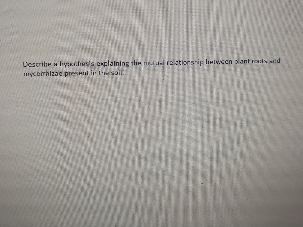 Describe a hypothesis explaining the mutual relationship between plant roots and
mycorrhizae present in the soil.
