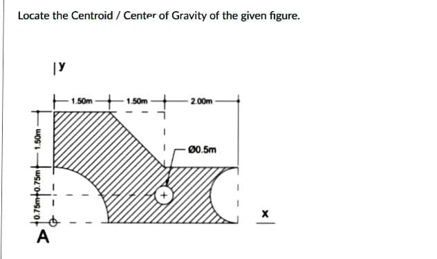 Locate the Centroid / Center of Gravity of the given figure.
1.50m
2.00m-
1.50m
Ø0.5m
A
1.50m
