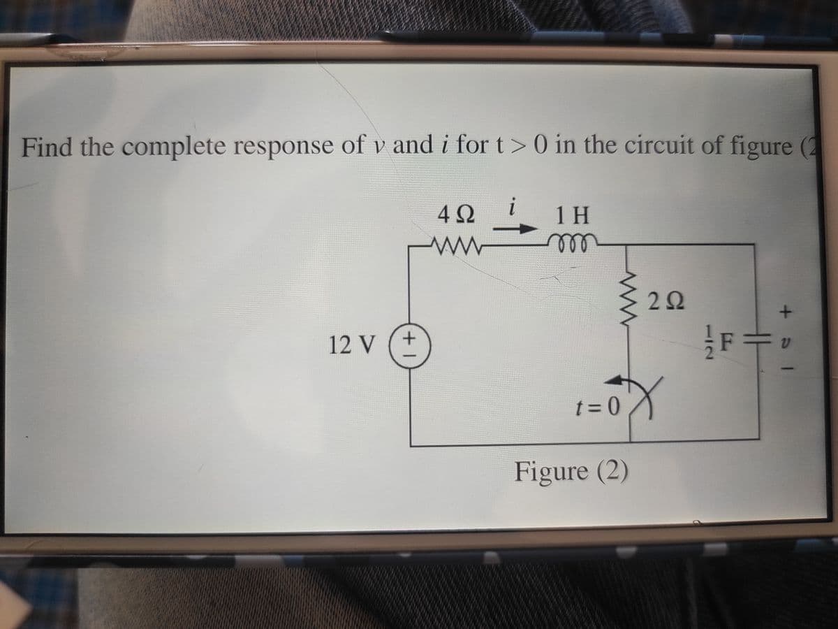 Find the complete response of v and i for t > 0 in the circuit of figure (2
1 H
ell
12 V
t 3D0
Figure (2)
1.
+1

