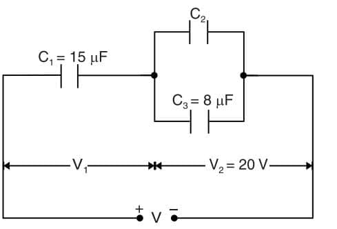 C = 15 uF
ㅏ
-V-
C2.
C3 = 8 uF
và
• V2=20V.