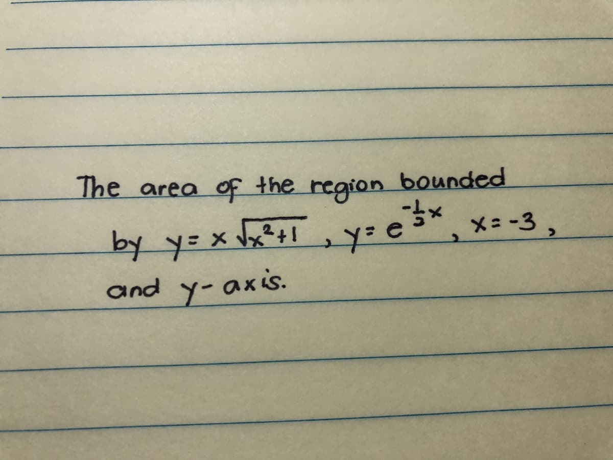 The area
of the region bounded
by y=x x*#! ,y=e*
and y-axis.
