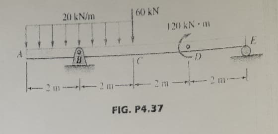 20 kN/m
60 kN
120 kN m
E
2 m- 2 m-
--2 m
FIG. P4.37
