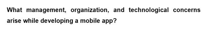 What management, organization, and technological concerns
arise while developing a mobile app?