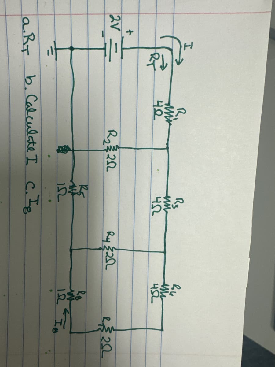 +
R₁
Re
ви
Mr
42
ww
w
452
452
Ry 20
R$20
2V =
R₂320
M
ΙΩ
a.RT
b. Calculate I c.
C.I