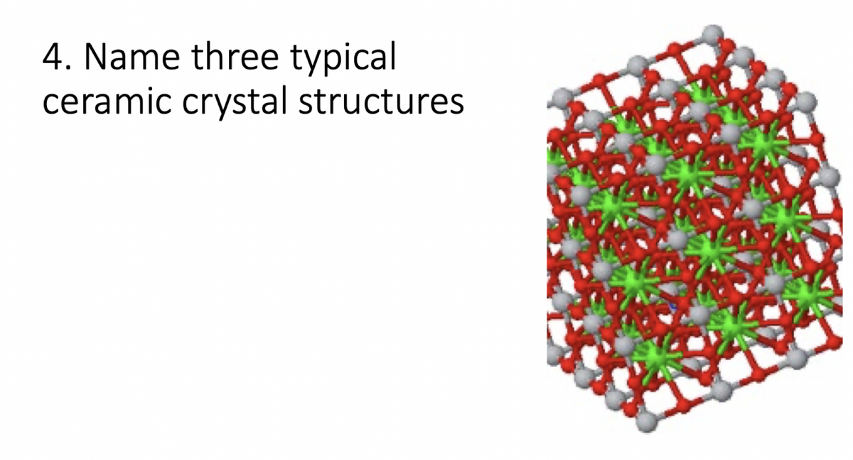4. Name three typical
ceramic crystal structures