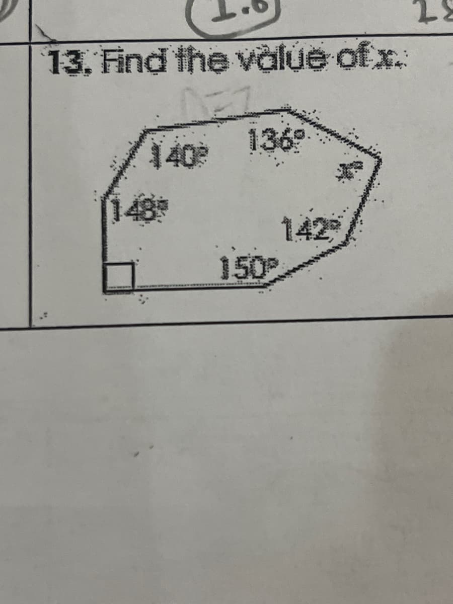 13. Find the value of x
二
1402
143
136⁹
150P
142
28