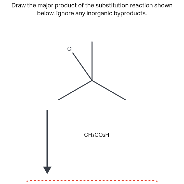 Draw the major product of the substitution reaction shown
below. Ignore any inorganic byproducts.
CI
CH3CO2H
