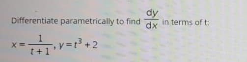 dy
Differentiate parametrically to find dy in terms of t:
1
X =
t+1
+2
