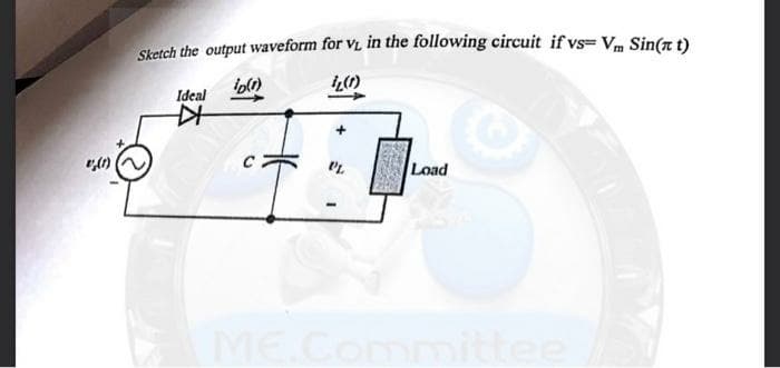 Sketch the output waveform for vL in the following circuit if vs= Vm Sin(r t)
Ideal
Load
ME.Co
ittee
