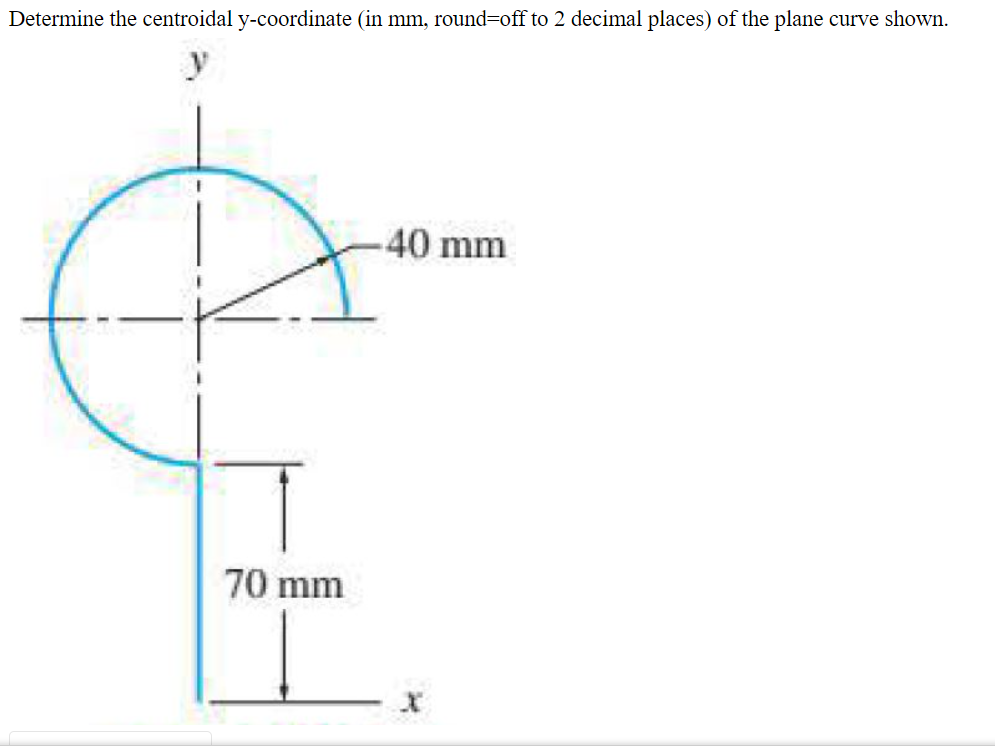 Determine the centroidal y-coordinate (in mm, round=off to 2 decimal places) of the plane curve shown.
40 mm
70 mm
