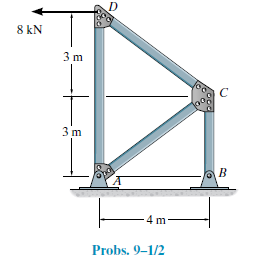 D
8 kN
3 m
C
3 m
B
4 m
Probs. 9–1/2
