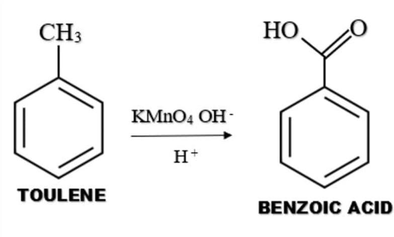 CH3
НО
KMNO4 OH-
TOULENE
BENZOIC ACID
