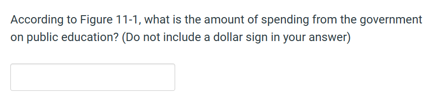 According to Figure 11-1, what is the amount of spending from the government
on public education? (Do not include a dollar sign in your answer)
