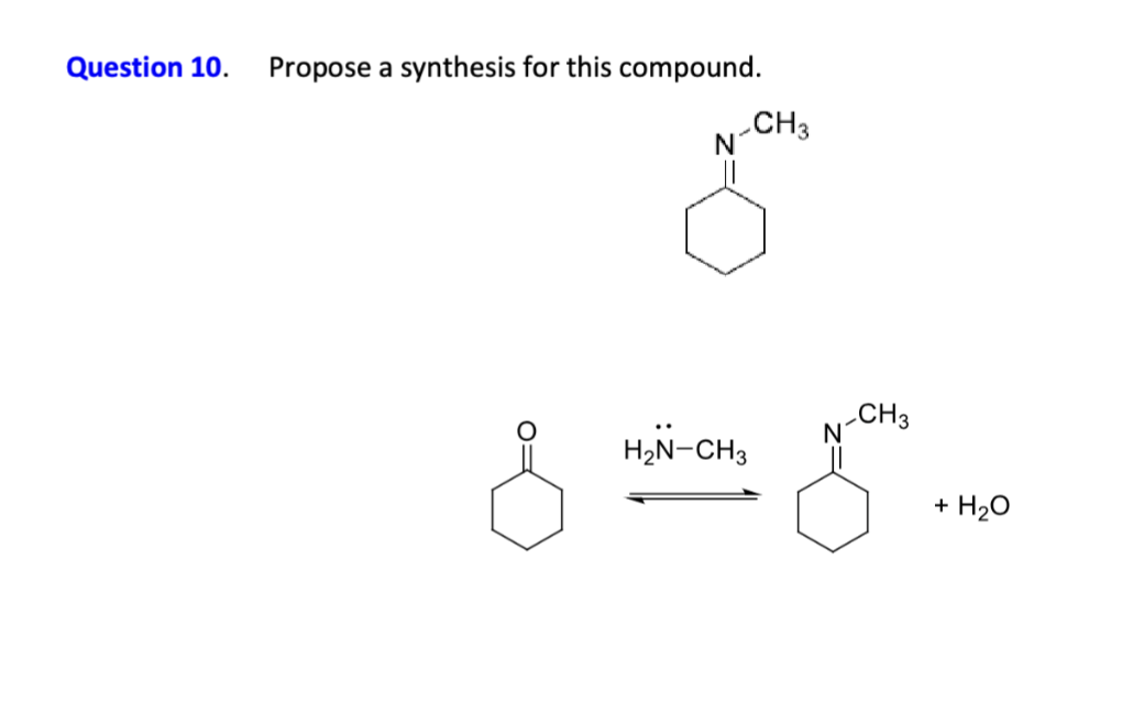 Question 10.
Propose a synthesis for this compound.
CH3
N
H₂N-CH3
N-CH3
+ H2O