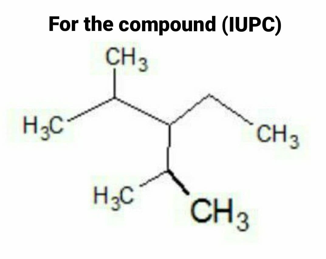 For the compound (IUPC)
CH3
H;C
CH3
H3C
CH3
