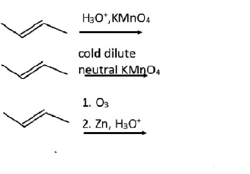 H3O+, KMnO4
cold dilute
neutral KMnO4
1. 03
2. Zn, H3O+
