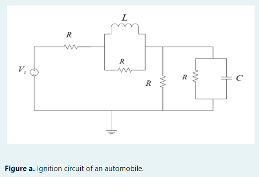 L
R
R
V, O
C
R
Figure a. Ignition circuit of an automobile.
