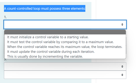 A count-controlled loop must possess three elements:
1.
It must initialize a control variable to a starting value.
It must test the control variable by comparing it to a maximum value.
When the control variable reaches its maximum value, the loop terminates.
It must update the control variable during each iteration.
This is usually done by incrementing the variable.
4
◆
