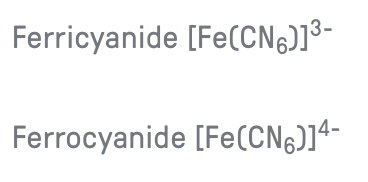 Ferricyanide [Fe(CNg)]³-
Ferrocyanide [Fe(CNG)]ª-
