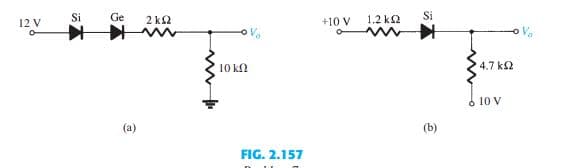 Si
Ge
2 k2
1,2 k2
Si
12 V
+10 V
10 k
4.7 k2
6 10 V
(a)
(b)
FIG. 2.157
