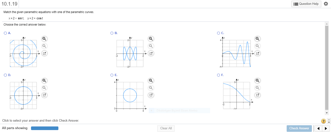 Match the given parametric equations with one of the parametric curves.
x= 2- sint, y= 2 + cost
