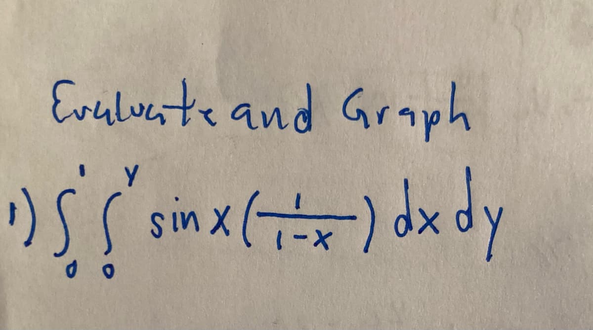Evaluate and Graph
¹) 5' 5" sinx (1-x) dx dy
do