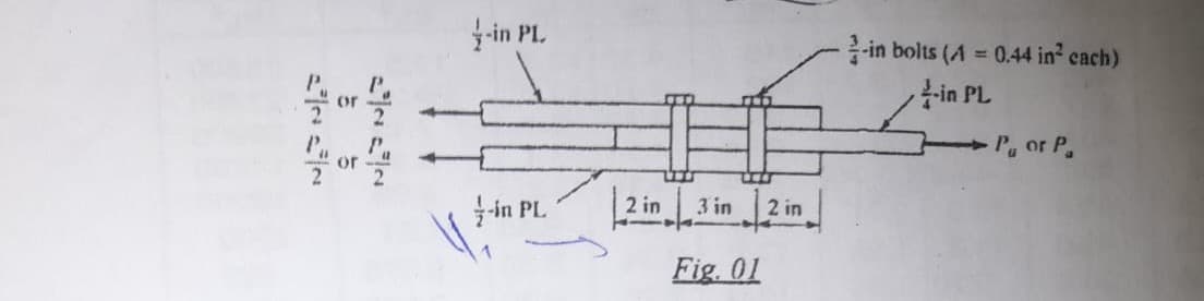 5222
-in PL.
in PL
LCO
2 in 3 in 2 in
Fig. 01
-in bolts (A=0.44 in² cach)
-in PL
-P₁ or P.