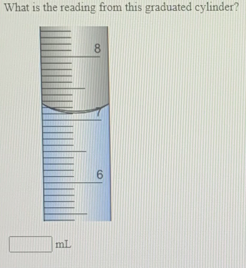 What is the reading from this graduated cylinder?
mL
8
