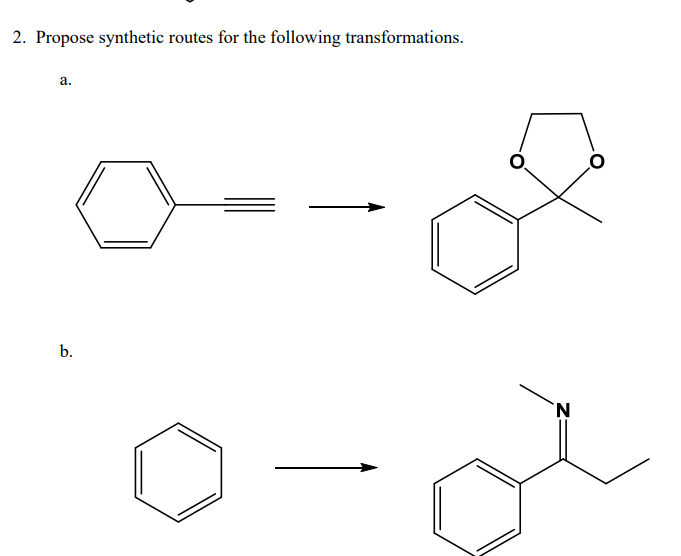 2. Propose synthetic routes for the following transformations.
a.
b.