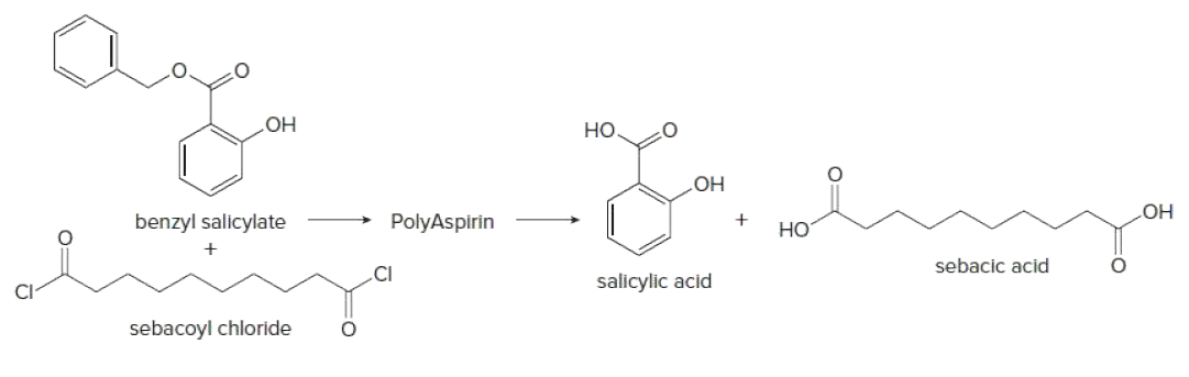 HOʻ
но
но
benzyl salicylate
Он
PolyAspirin
Но
sebacic acid
salicylic acid
sebacoyl chloride
