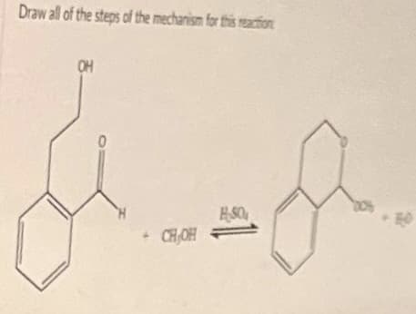 Draw all of the steps of the mechanism for this reaction
OH
0
+CH,OH
HS0
+10